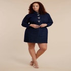 Denim Mini Dress With Rhinestone Bows image number null