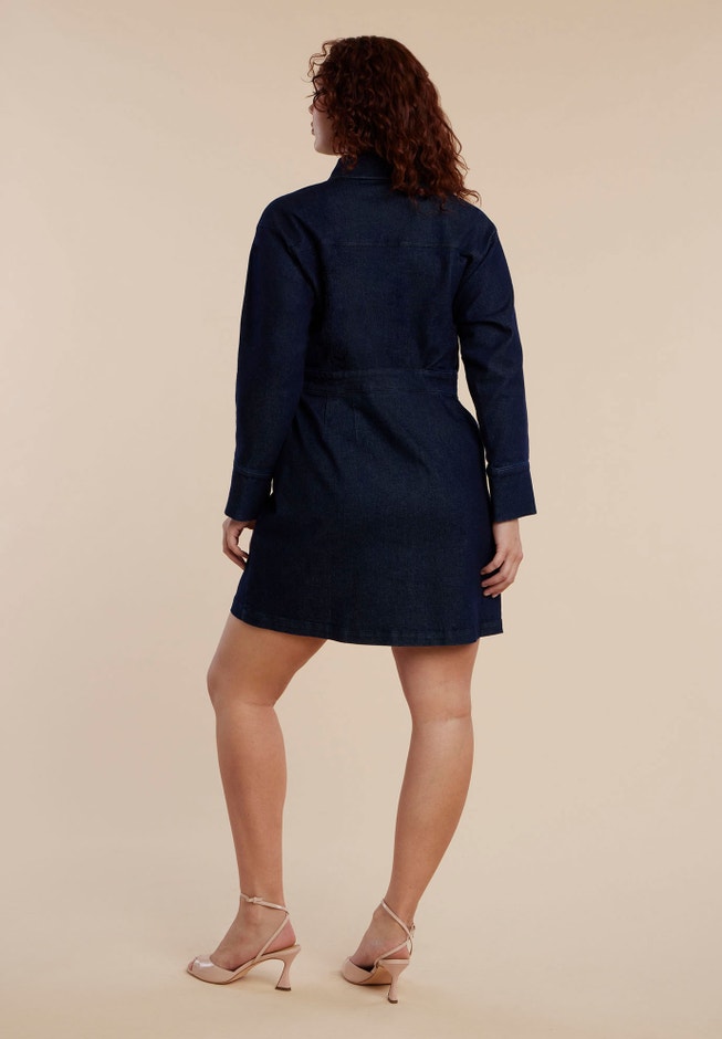 Denim Mini Dress With Rhinestone Bows image number null