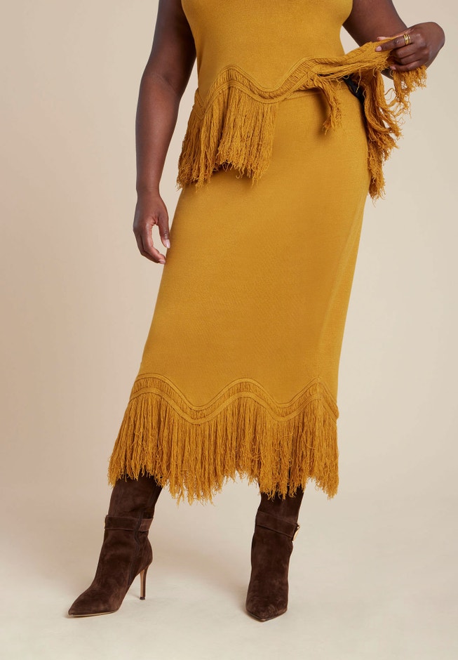 Fringe Hem Sweater Skirt image number null