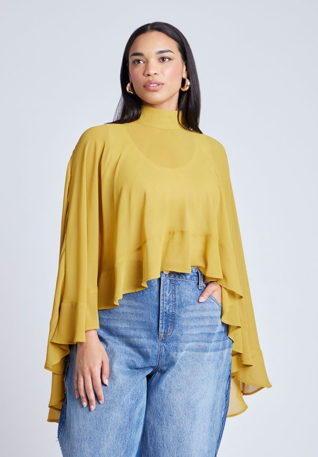 Ruffle Detail Asym Cape image number null