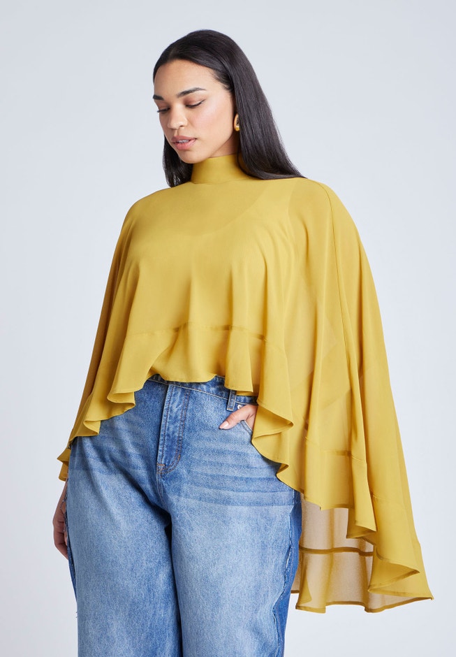 Ruffle Detail Asym Cape image number null
