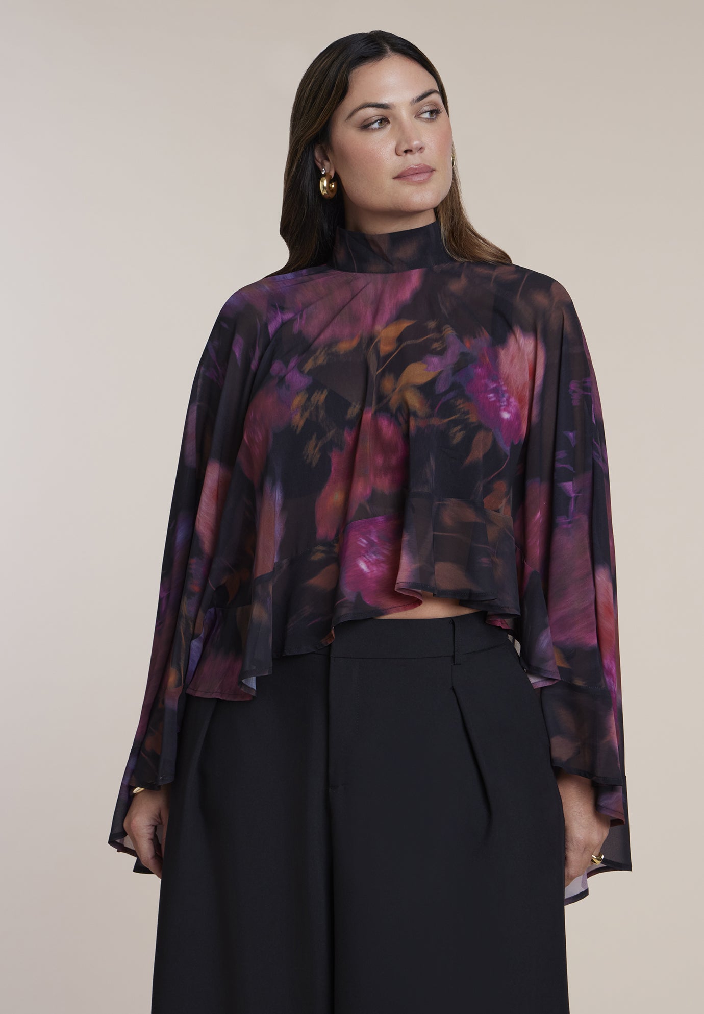 Ruffle Detail Asymmetrical Cape