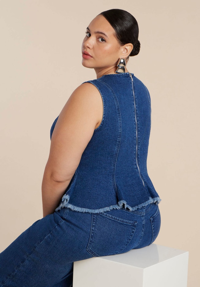 Denim Peplum Top image number null