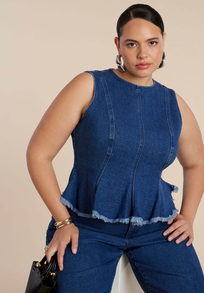 Denim Peplum Top image number null