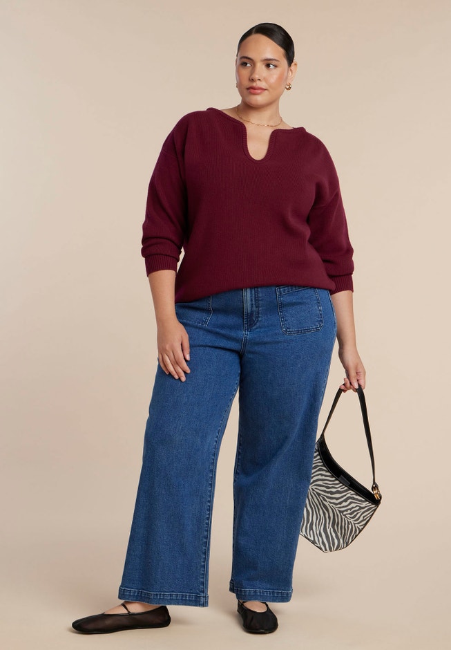 Deep V-Neck Sweater image number 3