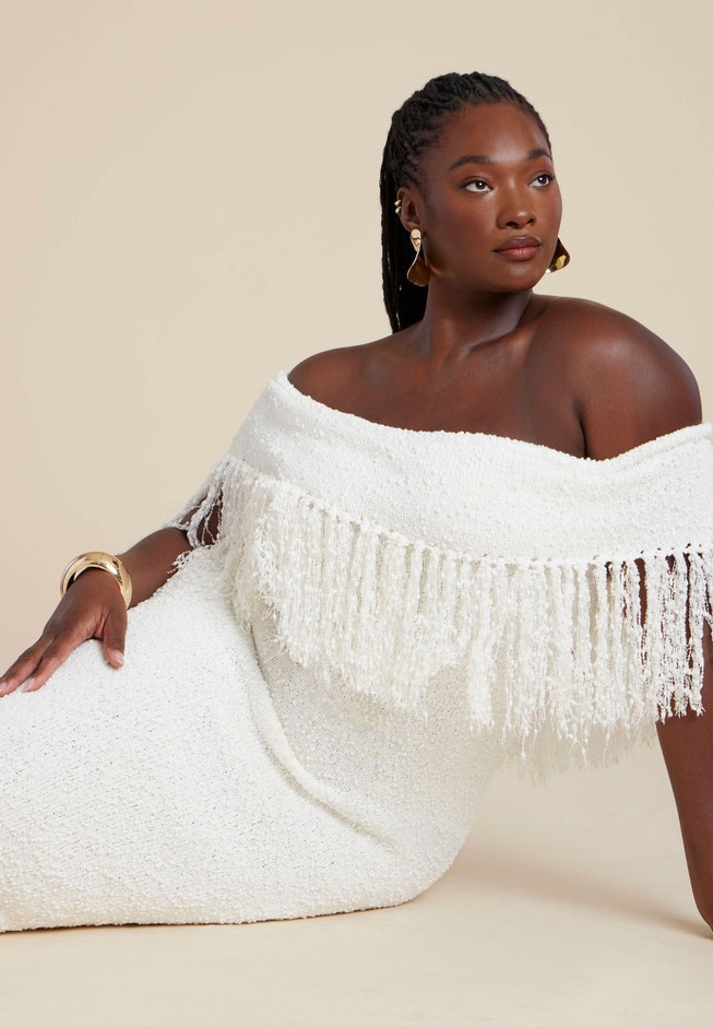 Textured Fringe Sweater Dress image number 1