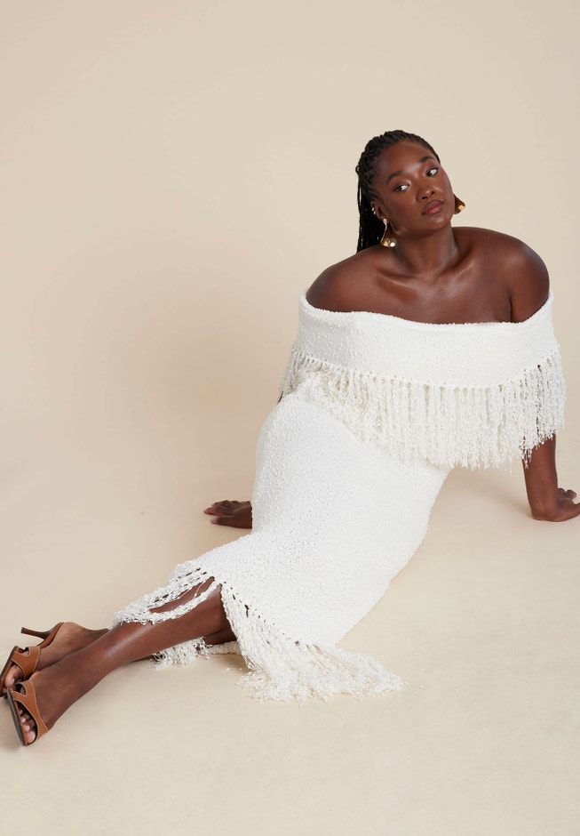 Textured Fringe Sweater Dress image number 2