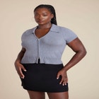 Cropped Zip Up Polo Sweater image number null