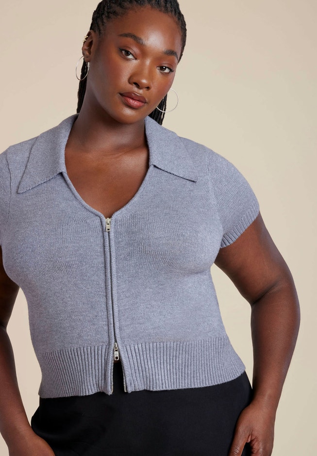 Cropped Zip Up Polo Sweater image number 0