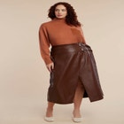 Faux Leather Pocket Turtleneck Sweater image number null