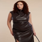 Funnel Neck Faux Leather Midi Dress image number null