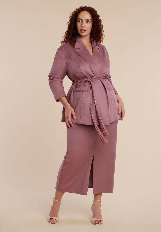 Faux Suede Midi Column Skirt image number null