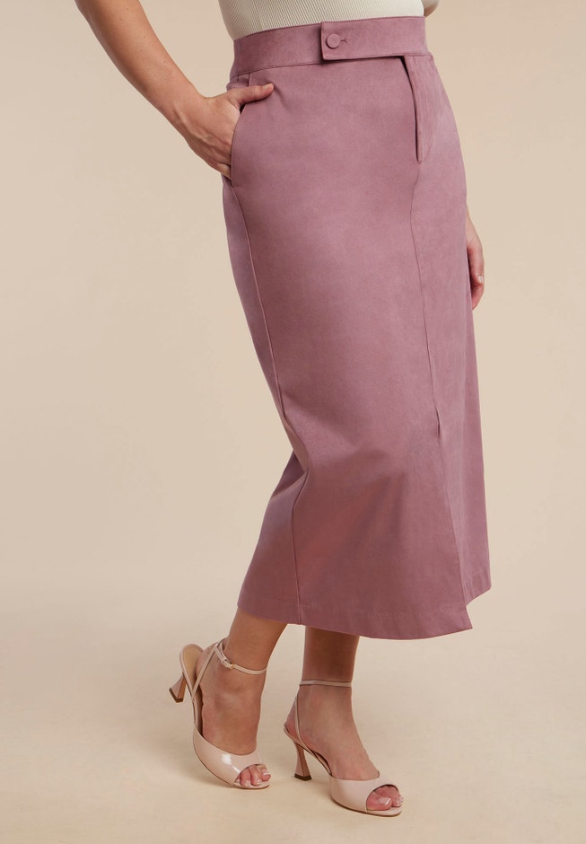 Faux Suede Midi Column Skirt image number null