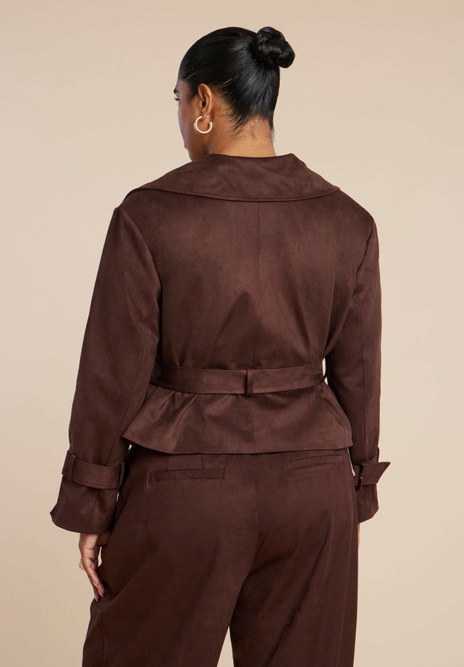 Cropped Faux Suede Trench Jacket image number null