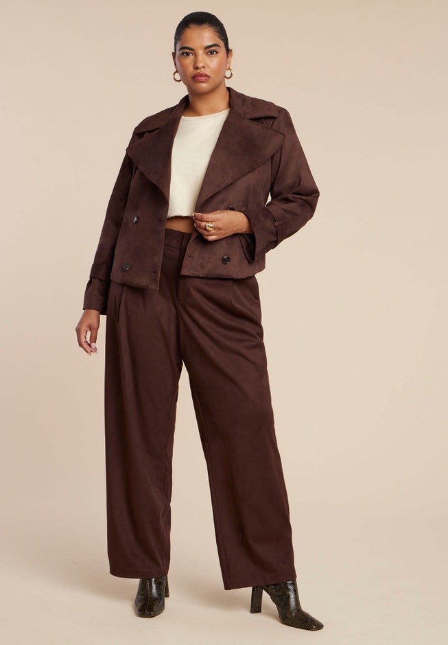 Cropped Faux Suede Trench Jacket image number null