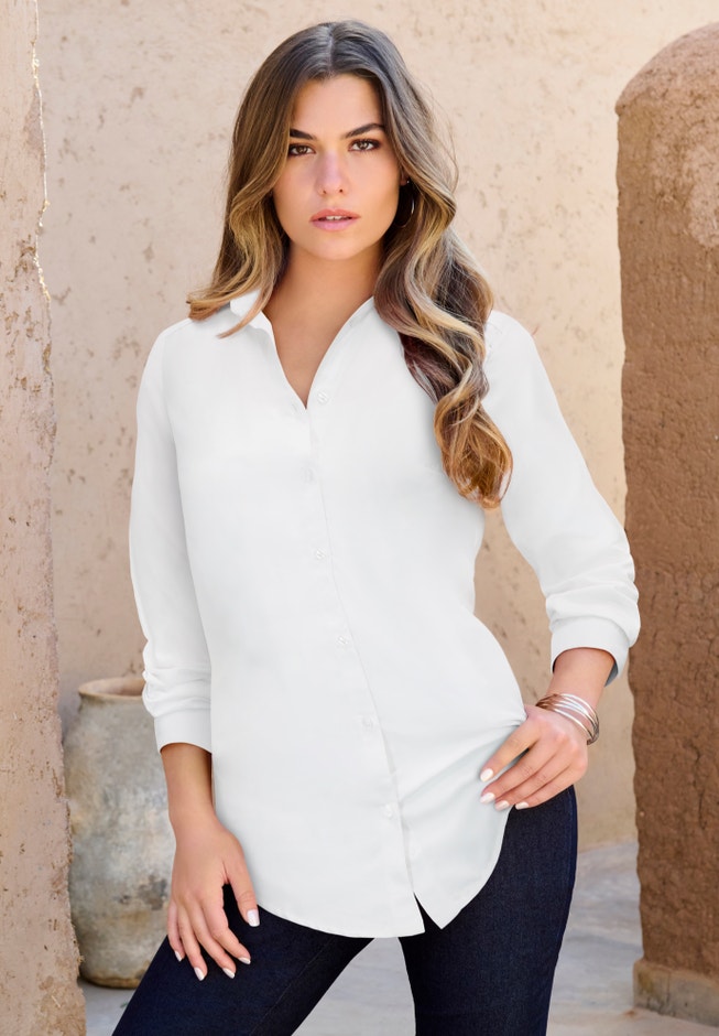 Plus Size Kate Long Sleeve Easy Cotton-Blend Button-Front Shirt image number 0