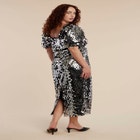 Off The Shoulder Puff Sleeve Paillette Dress image number null