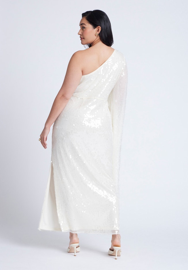 One Shoulder Dramatic Sleeve Sequin Dress image number 1