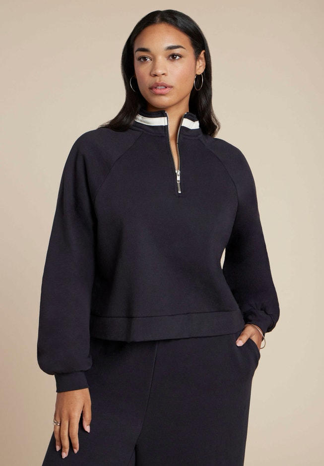 Quarter Zip Stripe Detail Sweatshirt image number 0