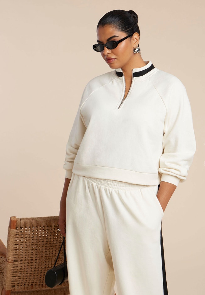 Quarter Zip Stripe Detail Sweatshirt image number 0