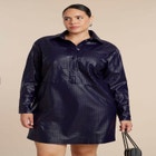 Woven Faux Leather Mini Shirt Dress image number null
