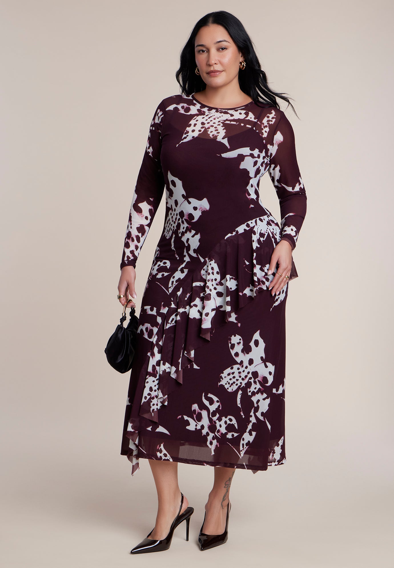 Asym Printed Midi Dress