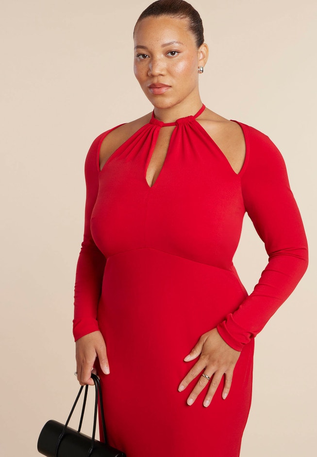 Eloquii Women's Plus Size Keyhole Front Maxi Dress, Size: 24, Red Eloquii Women's Plus Size Keyhole Front Maxi Dress, Size: 24, Red