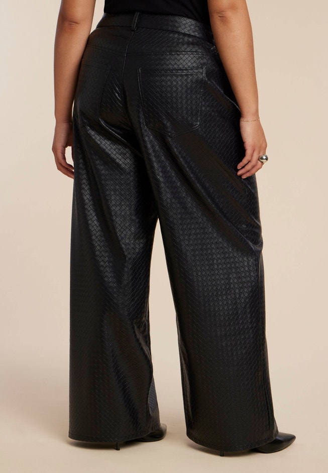 Basket Weave Faux Leather Wide Leg Pant image number 2