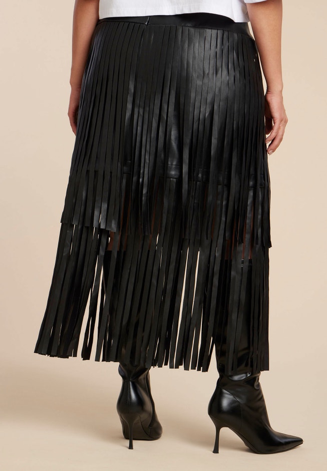 Faux Leather Fringe Skirt image number 2