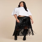 Faux Leather Fringe Skirt image number null