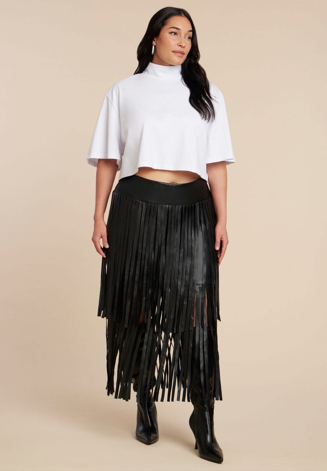 Faux Leather Fringe Skirt image number 0