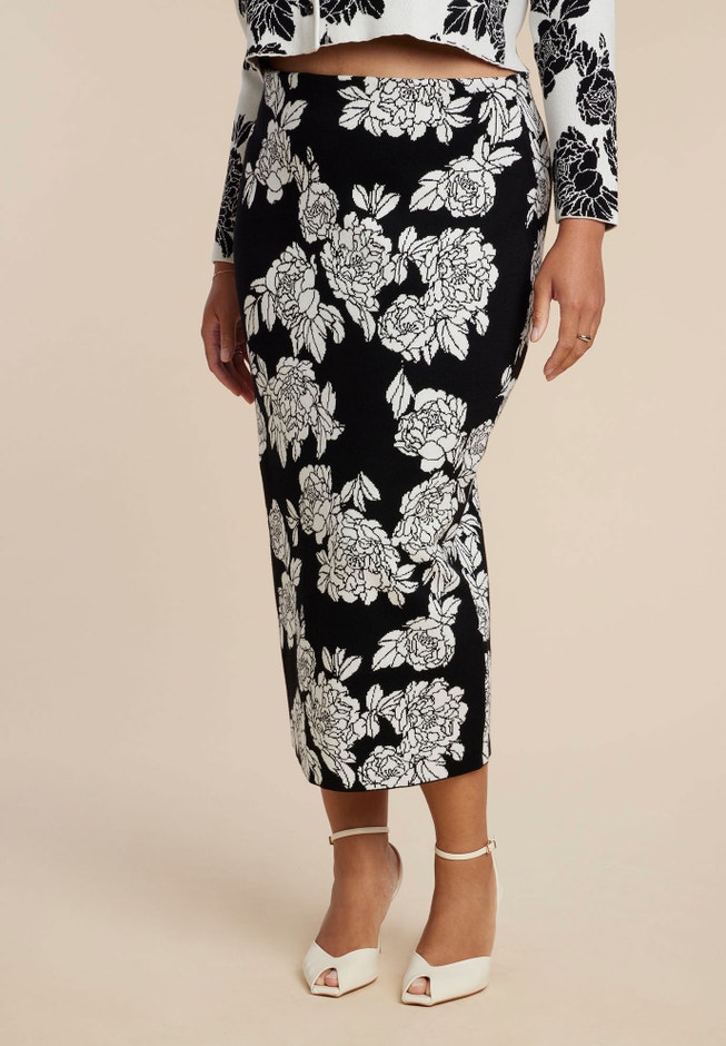 Floral Intarsia Sweater Skirt image number 1