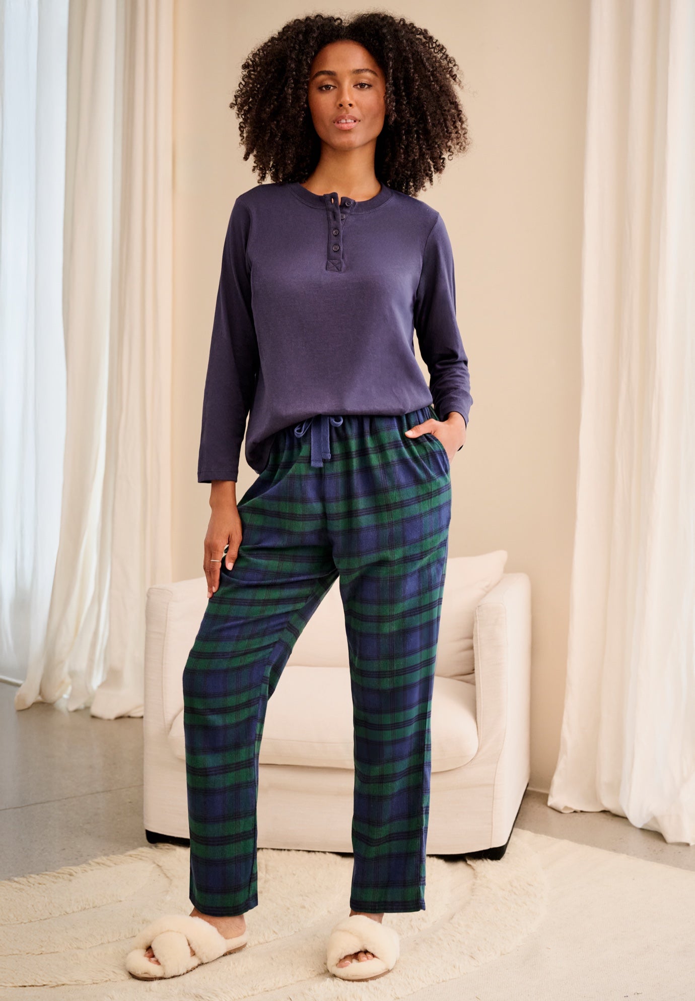 Flannel Sleep Pant With Drawstring Waist image number 0