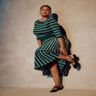 Striped Knit Midi Skirt image number null