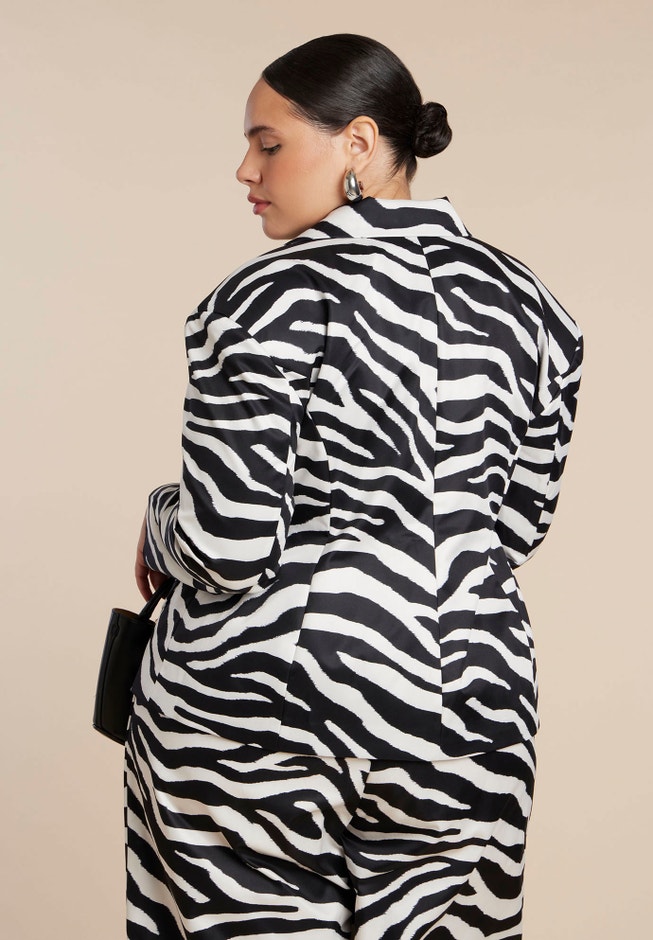 Nipped Waist Zebra Print Blazer image number 1