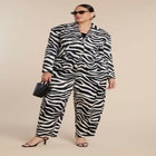 Nipped Waist Zebra Print Blazer image number null