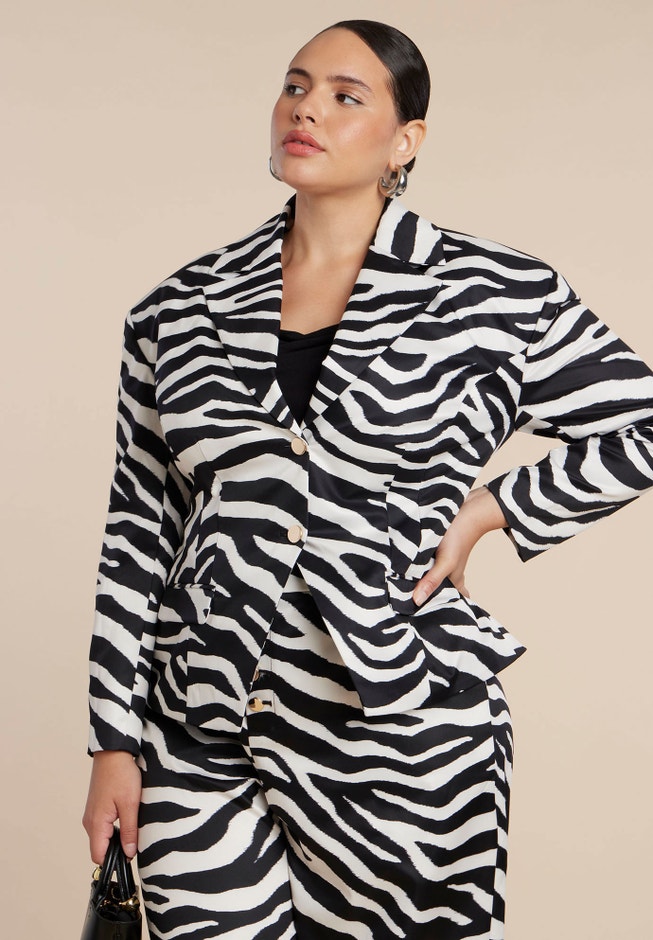Nipped Waist Zebra Print Blazer image number 0