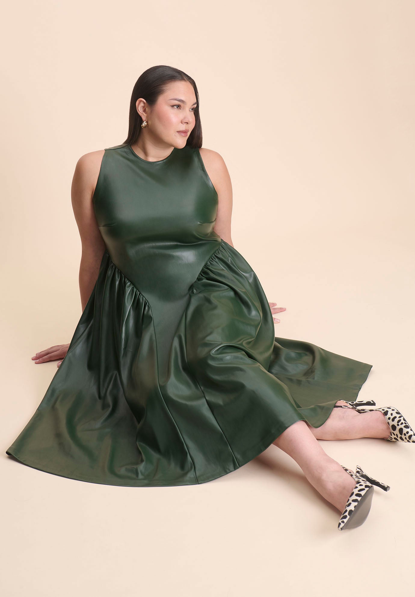 Faux Leather Fit And Flare Dress image number 1