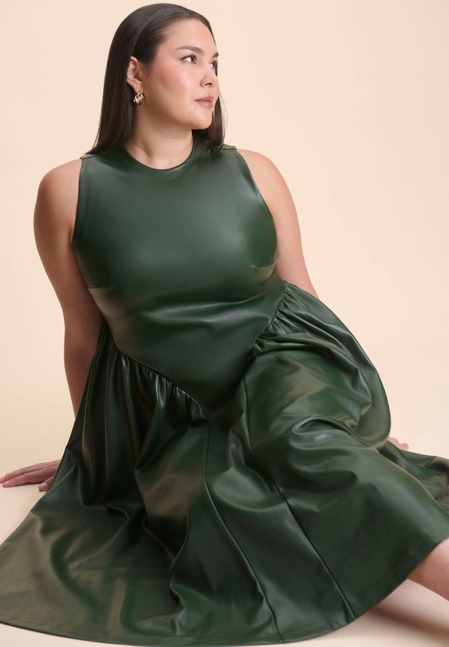 Faux Leather Fit And Flare Dress | ELOQUII Faux Leather Fit And Flare Dress | ELOQUII