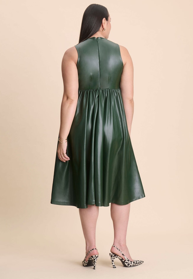 Faux Leather Fit And Flare Dress | ELOQUII Faux Leather Fit And Flare Dress | ELOQUII