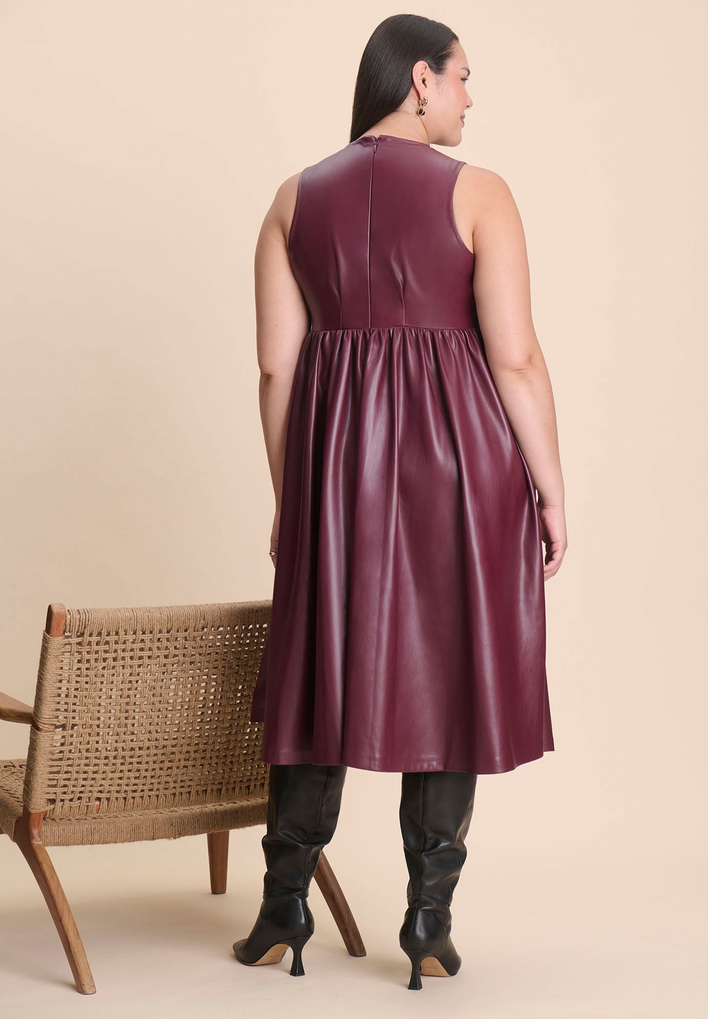 Faux Leather Fit And Flare Dress image number 3