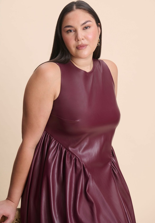 Faux Leather Fit And Flare Dress | ELOQUII Faux Leather Fit And Flare Dress | ELOQUII