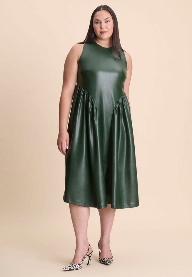 Faux Leather Fit And Flare Dress | ELOQUII Faux Leather Fit And Flare Dress | ELOQUII