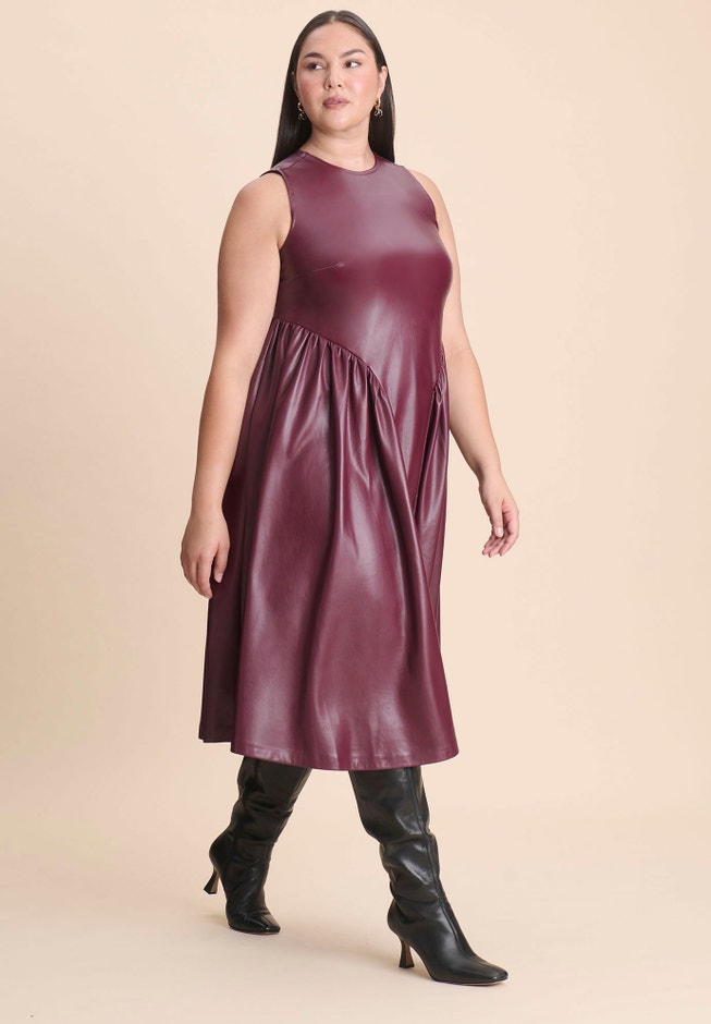Faux Leather Fit And Flare Dress | ELOQUII Faux Leather Fit And Flare Dress | ELOQUII