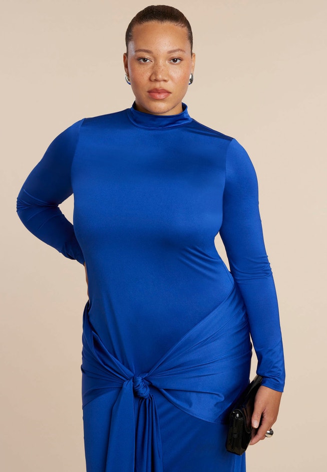 Tie Front Mock Neck Maxi Dress image number 2