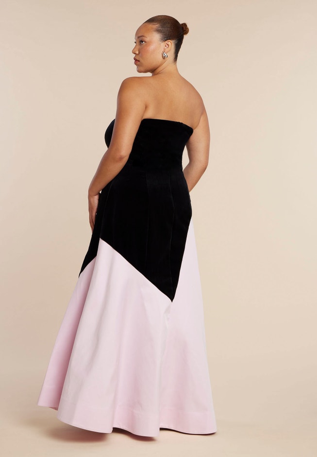 Asymmetrical Velvet Strapless Gown image number 1
