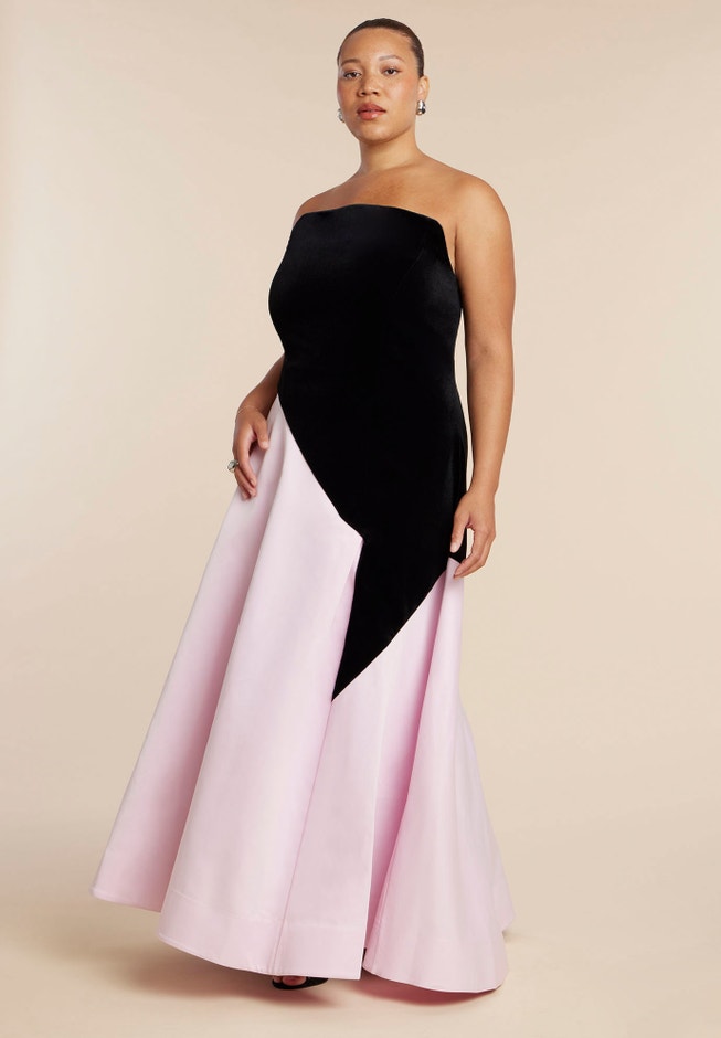 Asymmetrical Velvet Strapless Gown image number 0