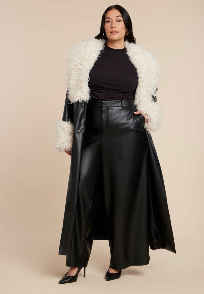 Faux Leather Coat With Fur Trim image number 1