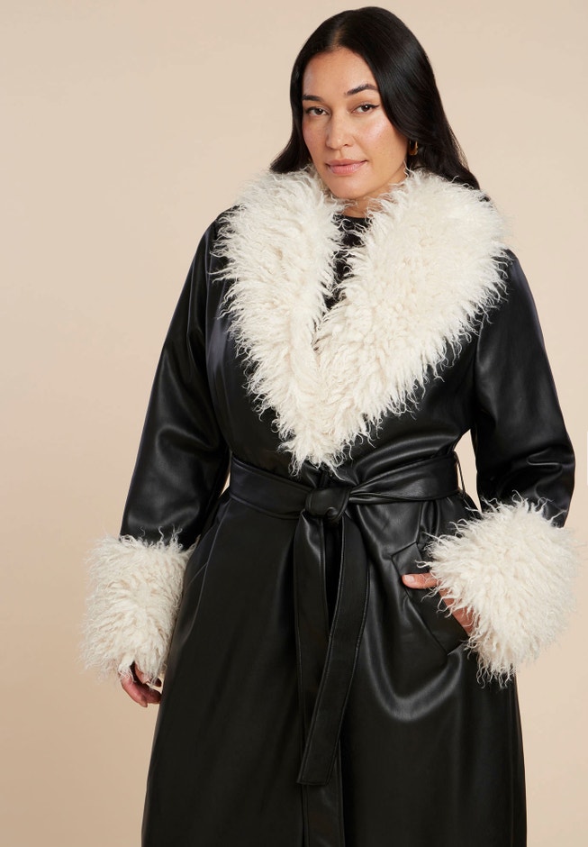 Faux Leather Coat With Fur Trim image number 2