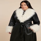 Faux Leather Coat With Fur Trim image number null